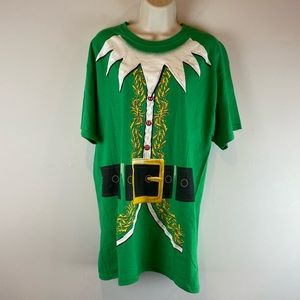 Dec.25th Mens Elf T-Shirt Christmas Green Gold Black White Size Large